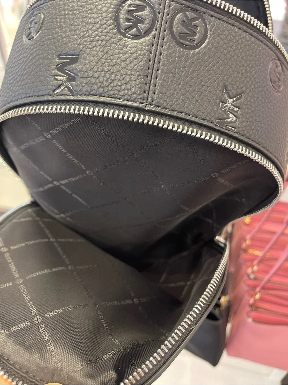 Michael Kors Rhea Medium Zip MK Logo Debossed Backpack Black NWT